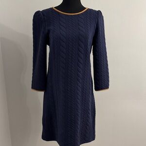 Elegant Navy Dress with Camel Accents